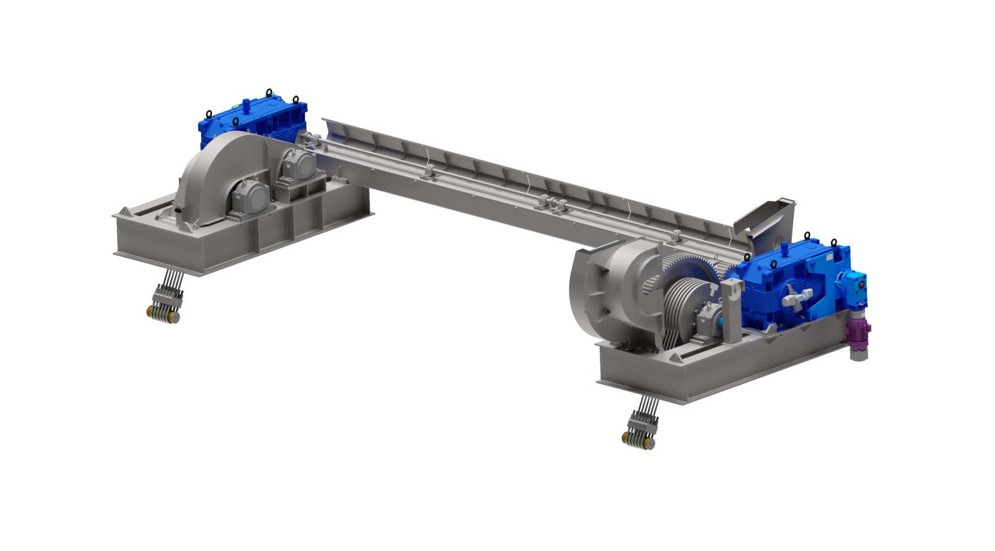 Complete radial spillway gate hoist assembly with line shaft and wire ropes